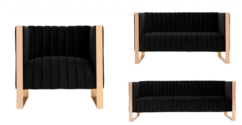 Trillium Mid-Century Modern 3-Piece Sofa Set in Black