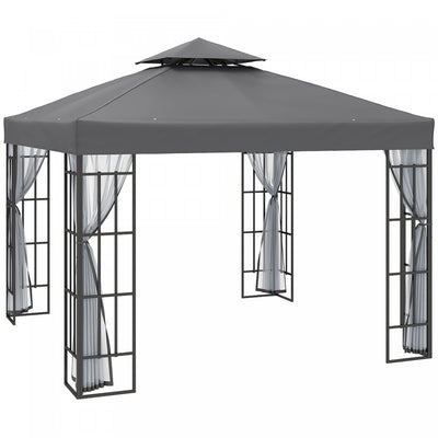 Outsunny 10'x10' Garden Gazebo Outdoor Sunshade Portable W/ Screen, Grey