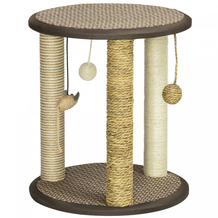 Pawhut 17\" Cat Tree, Kitty Activity Centre With Hanging Toys, Cat Climbing Toy, Cat Tower With Jute, Sisal, Seagrass Scratching Post, Brown