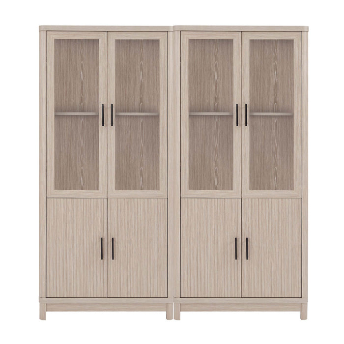 Jodie Mid-Century Modern 31\" Bookcase Cabinet in Whitewashed Oak (6-Shelf) - Set of 2