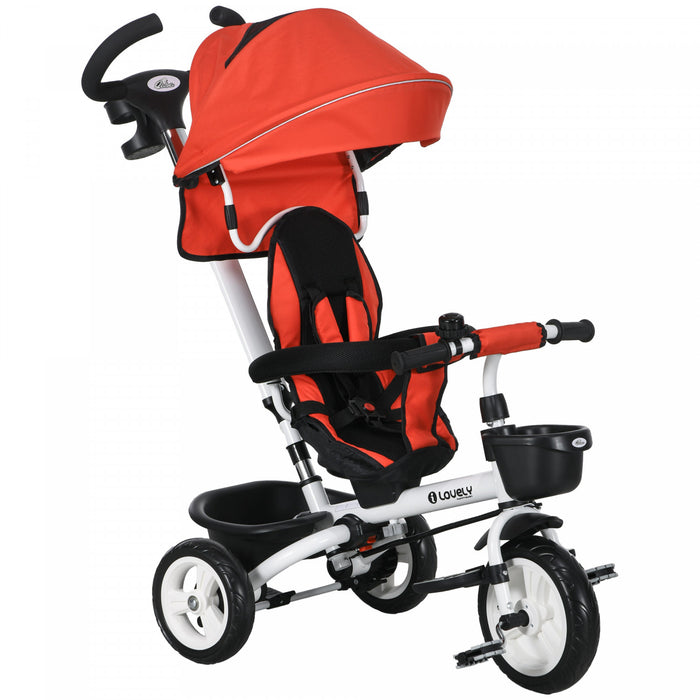Qaba Toddler Tricycle, 6 In 1 Stroller Bike With Parent Push Handle, Canopy, Storage Baskets, Cupholder, Safety Guardrail And 5-point Safety Belt, For 12-60 Months, Red