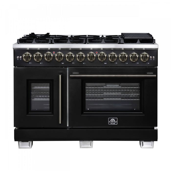 Forno Capriasca 48\" French Door Dual Fuel Range, Black, 6.58 cu. ft. - FFSGS6387-48BLK