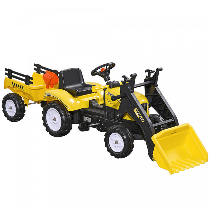 Aosom Front Loader Excavator Ride On Toy Kids Pretend Play Digger Tractor Construction Truck Pedal Control W/ 6 Wheels Controllable Bucket For 3-6 Years Old