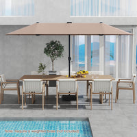 Costway 13 FT Large Patio Umbrella with LED Solar Lights Crank Handle 12 Heavy-Duty Ribs Brown