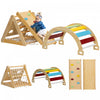 Qaba Pikler Triangle Set, 7 In 1 Climbing Toys For Toddlers Indoor, Montessori Climbing Set, Wooden Jungle Gym For Kids, With Ramp, Arch Ladder, For 18-48 Months, Multicolour