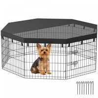 PawHut Dog Playpen, 8 Panels Foldable Dog Pen with Sunproof Top Cover, 8 Ground Stakes, 24
