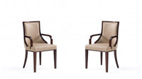 Grand Traditional Wood Upholstered Armchair in Tan - Set of 2 Dining Chair
