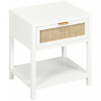 HOMCOM Boho Bedside Table with Drawer, Open Shelf and Rattan Element