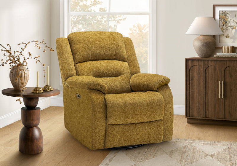 Large Upholstered Power Reclining Chair, Usb Ports Included, Gold Fabric, Transitional Recliner
