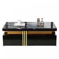 Noah Modern Coffee Table with Marble Pattern Top and Storage Drawers,Black