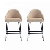 Gracie Modern Metal Upholstered Counter Stool in Tan and Black - Set of 2