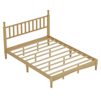 Oliver Retro Wood Platform Bed with Gourd Shaped Headboard and Sturdy Wooden Slat Support,Queen Size,Natural Queen Bed 