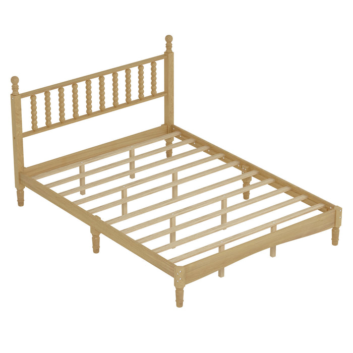 Oliver Retro Wood Platform Bed with Gourd Shaped Headboard and Sturdy Wooden Slat Support,Queen Size,Natural Queen Bed