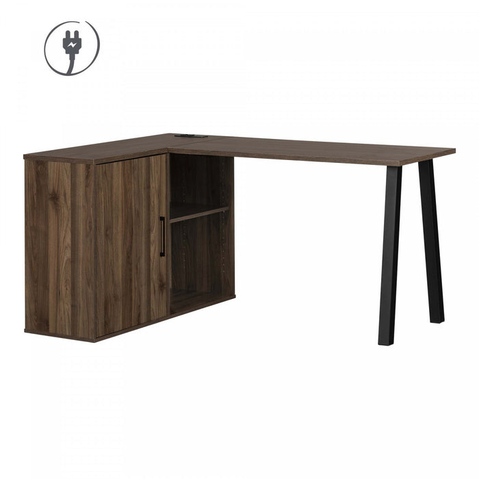 Zolten L-Shaped Desk with Power Bar - Natural Walnut