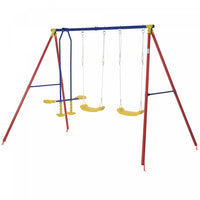 Outsunny Metal Swing Set With 2 Seats Glider A-frame Stand Adjustable Hanging Rope For Backyard Play