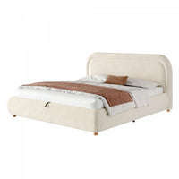 Sophia Space-Saving Hydraulic Lift Storage Platform Bed with Boucle Upholstery,Queen Size,Beige Queen Bed