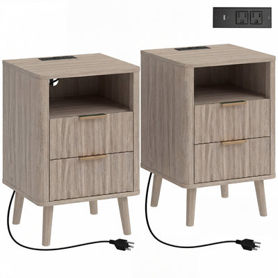HOMCOM Nightstands Set of 2, Bedside Tables with Charging Station, Grey