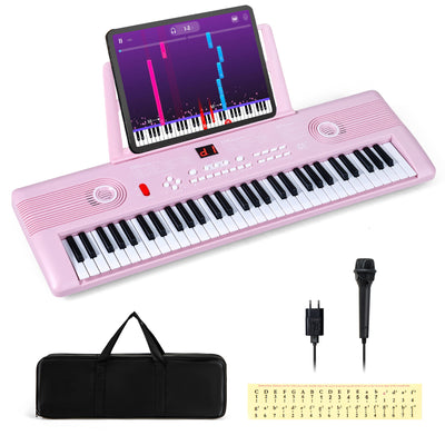 Costway 61 Key Keyboard Piano for Beginners,Electric Portable Digital Piano with Music Stand Pink
