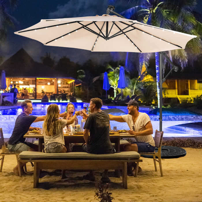 Costway 10FT Cantilever Solar Powered 32LED Lighted Patio Offset Umbrella Outdoor Beige
