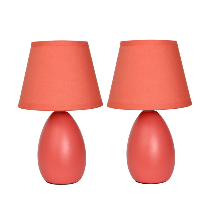 Simple Designs Mini Egg Oval Ceramic 2-Piece Table Lamp Set - Orange