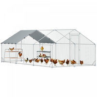 Pawhut Chicken Run, Large Metal Chicken Coop With Nesting Box, Waterproof & Uv-resistant Cover, Roosting Bars, Poultry Cage For Outdoor, Backyard, Farm, For 18-24 Poultry