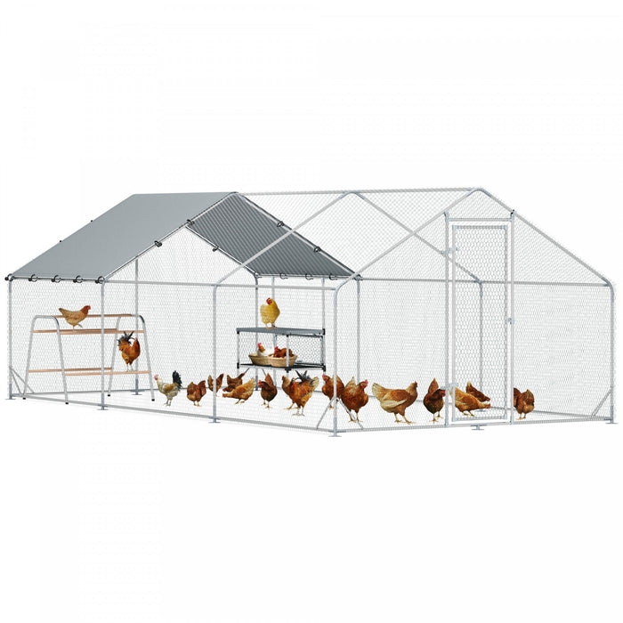Pawhut Chicken Run, Large Metal Chicken Coop With Nesting Box, Waterproof & Uv-resistant Cover, Roosting Bars, Poultry Cage For Outdoor, Backyard, Farm, For 18-24 Poultry