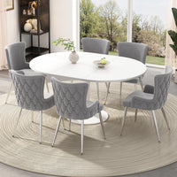 Luna Velvet Dining Chairs with Tufted Upholstered and Gold Metal Legs Set of 6, Grey
