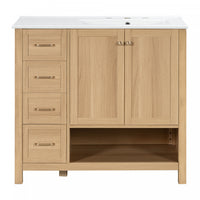 Oakmere 36 Inch Single Sink Bathroom Vanity with Two Doors and Two Drawers, Natural Wood
