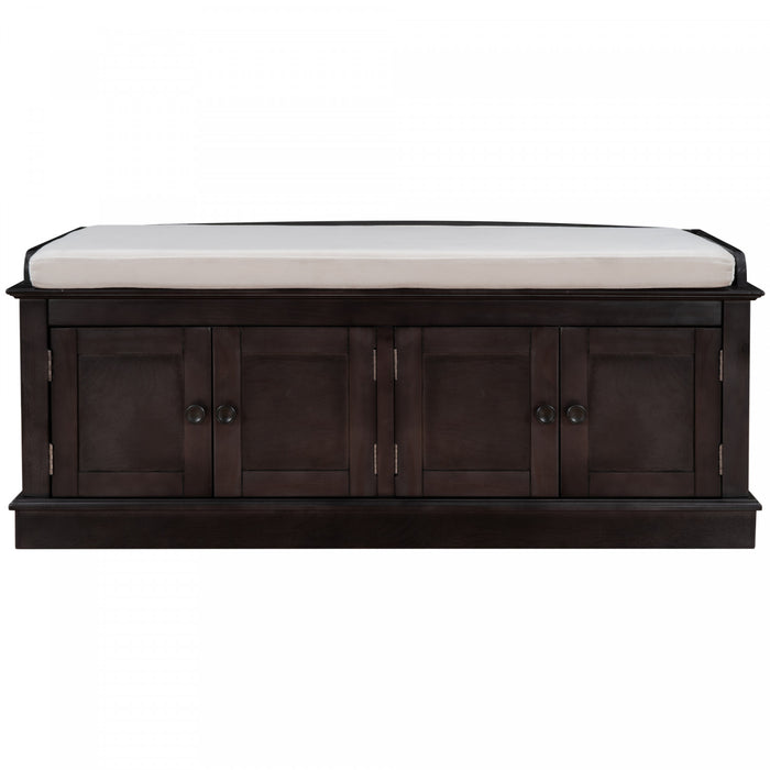Daniel Solid Wood Storage Bench With 4-door Shoe Cabinet With Adjustable Shelves - Espresso