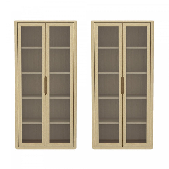 Rivington Modern 38\" Bookcase Cabinet in Natural Oak - Set of 2