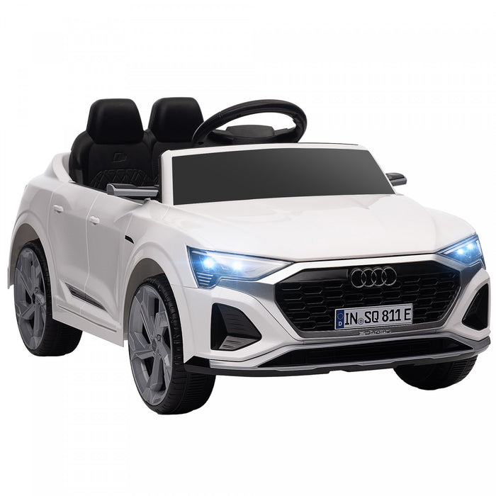 Qaba Audi Q8 Etron Sportback Licensed Powered Ride-On Car, 12v Battery Powered Kids Electric Car With Remote Control, Spring Suspension, Soft Start, Headlights, Music Horn, For 3-6, White