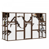 Pawhut Catio, Large Outdoor Cat Enclosure With Cat Condos, Platforms, Ladders, Doors, Weather-resistant Roof, Wooden Cat Cage For 1-4 Cats, Espresso