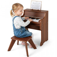 Costway 25 Keys Digital Piano with Music Stand Stool Lighted Keys Teaching Mode for 3+ Kids Brown