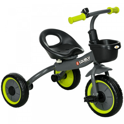Qaba Tricycle For Toddler 2-5 Year Old Girls And Boys, Toddler Bike With Adjustable Seat, Basket, Be|Qaba Tricycle Pour Enfants Filles Et Garcons De 2 A 5 Ans, Velo Pour Tout-petits Avec Siege Reglable