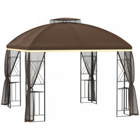 Outsunny 10' X 10' Outdoor Patio Gazebo Canopy With Double Tier Roof, Removable Mesh Nettings, Displ