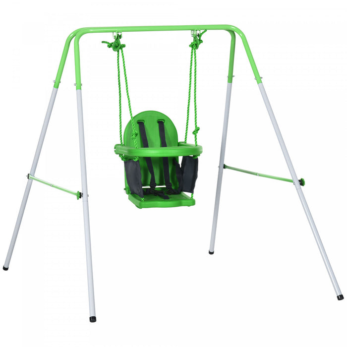 Outsunny 2 In 1 Swing Set For Toddlers, Kids Swing Set With Safety Harness For Indoor, Outdoor Play, Heavy-duty Swing For 6-36 Months, Green