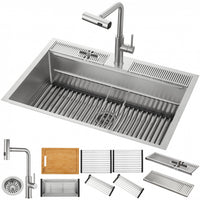 MultiSINK 33 in. Dual Mounted 3-Level Workstation Kitchen Sink, Faucet, Glass Rinser,Stainless Steel -D-XP30 Laundry Combo