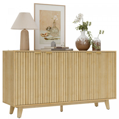 55" Modern Sideboard Buffet Cabinet with Fluted Doors Wood Legs Nature Wood