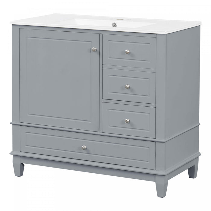 Fanny 36\" Bathroom Vanity with Ceramic Sink and Soft-Close Hinges, Grey