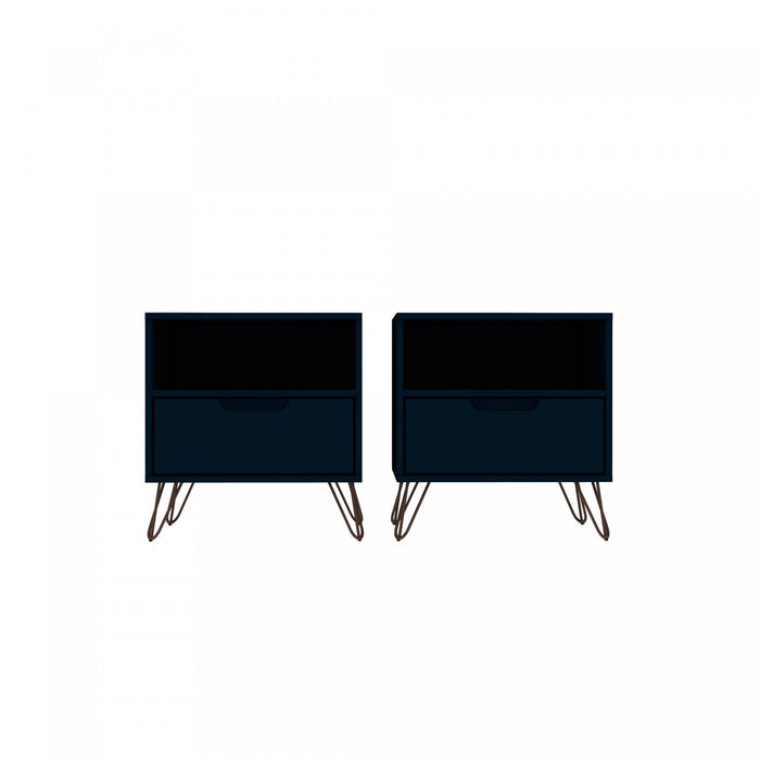 Rockefeller Mid-Century Modern 20\" Nightstand in Midnight Blue (1-Drawer) - Set of 2