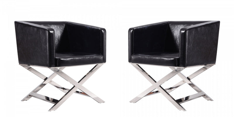 Hollywood Contemporary Vegan Leather Accent Armchair in Black - Set of 2