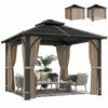 Outsunny 10' x 10' Hardtop Polycarbonate Gazebo with Curtains, Khaki