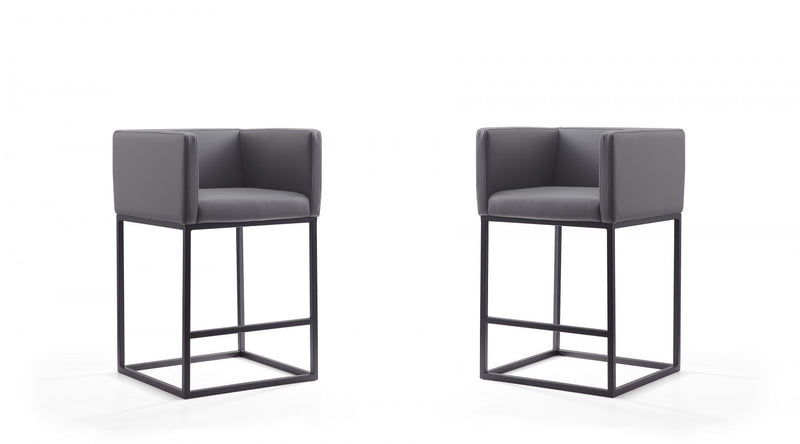 Embassy Mid-Century Modern Metal Upholstered Counter Stool in Gray - Set of 2