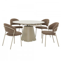 Solene 5-Piece Round Extendable Dining Table Set (32-52 in.) with Upholstered Chairs (Seats 4) 