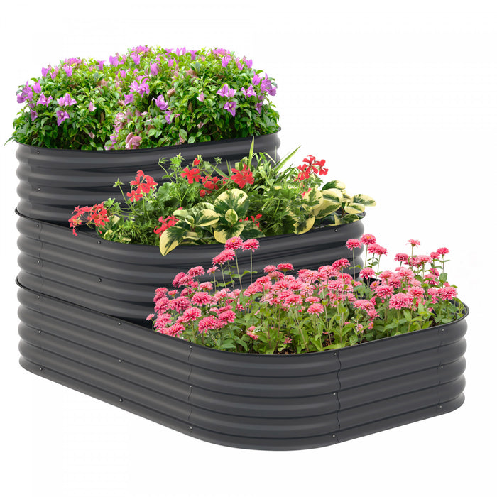 Outsunny 3-tier Raised Garden Bed Kit, 5.2x3.6x2.7ft Outdoor Galvanized Planter Box With Safety Edging For Vegetables, Flowers, Fruits And Herbs, Dark Grey