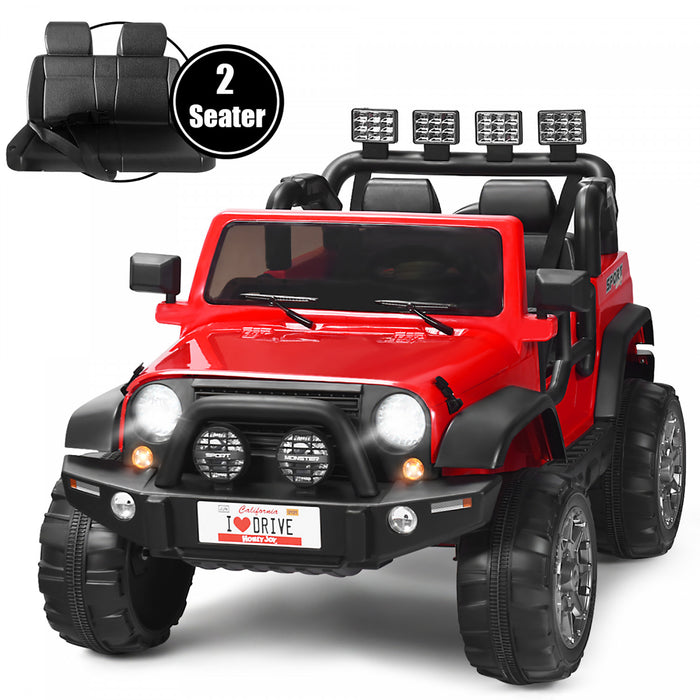 Costway 12v Kids Ride On Car 2 Seater Truck Rc Electric Vehicles W/ Storage Room Red