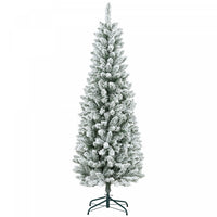 Homcom 6ft Flocked Pencil Artificial Christmas Tree With Steel Base, Green