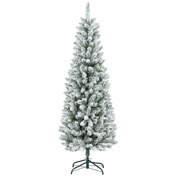Homcom 6ft Flocked Pencil Artificial Christmas Tree With Steel Base, Green
