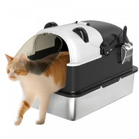 Pawhut Xl Stainless Steel Cat Litter Box With Lid For Big Cats, Enclosed Kitty Litter Box Panda Style Easy Cleaning, Anti-leakage, Non-sticky & Odour Control, Scoop Includes