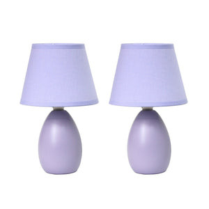 Simple Designs Mini Egg Oval Ceramic 2-Piece Table Lamp Set - Purple